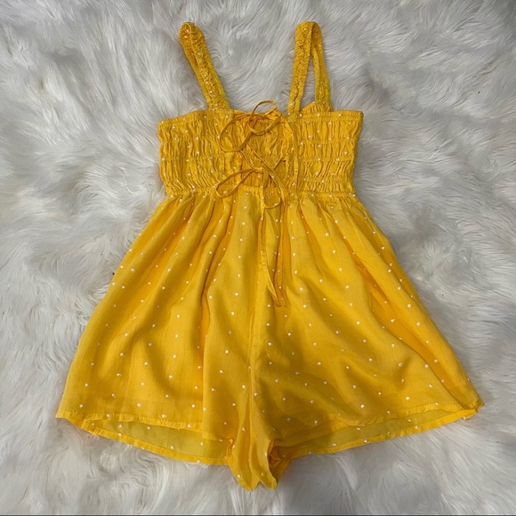 Urban Outfitters Cleo Embroidered Tie-Back Romper Size S In Yellow - Picture 6 of 11